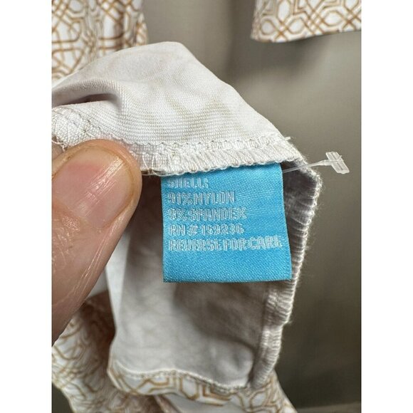 J. McLaughlin Gilchrist Belted Shirt Dress Size M Tan White Geometric Catalina - Picture 5 of 9